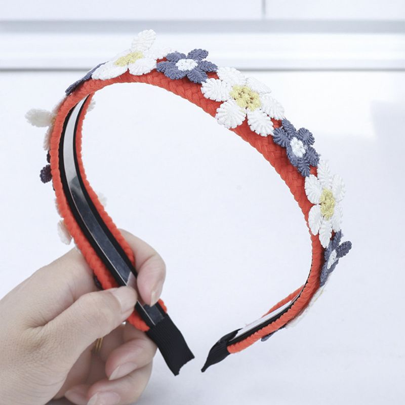 Băng Đô Vải Dệt Thủ Công Bản Rộng Thêu Hoa Màu Sắc Tương Phản Xinh Xắn Cho Nữ