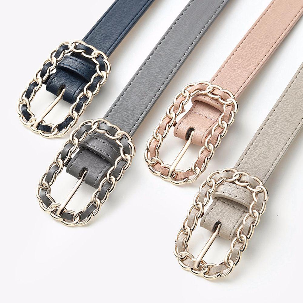 QQMALL Thắt Lưng Da PU Khóa Kim Loại Hình Oval Thời Trang Cho Nữ