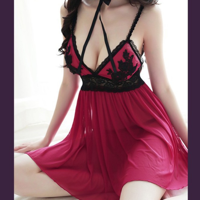 size M/L/XL 68kg ] Váy ngủ sexy voan thun dày mịn quyến rũ dark rose bloom #AM110002 | BigBuy360 - bigbuy360.vn