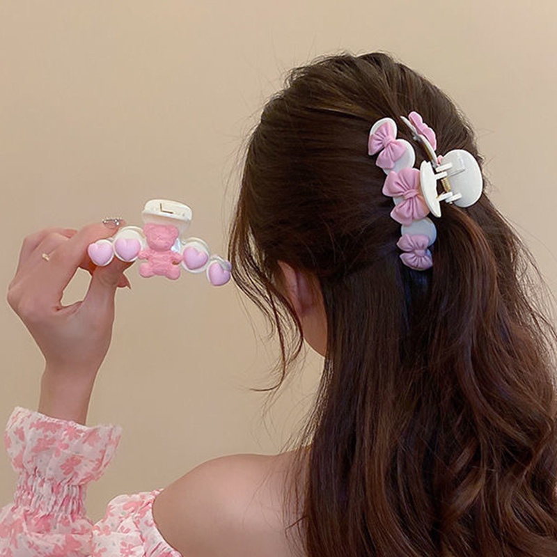 Kẹp Tóc Hình Nơ Lớn Màu Hồng Dễ Thương Dành Cho Nữ