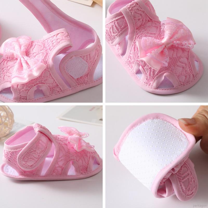 Det 2 dép sandal đế mềm chống trượt đính nơ/ băng đô đẹp mắt cho bé tập đi