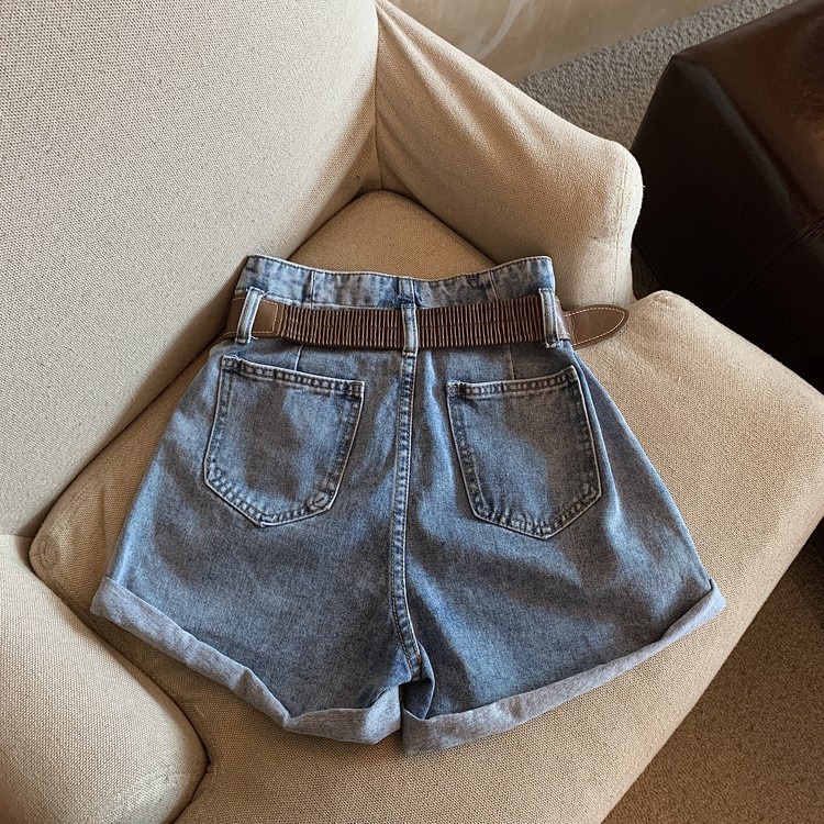 NUZIRO  Quần short jean  lưng cao phong cách retro thời trang cho nữ