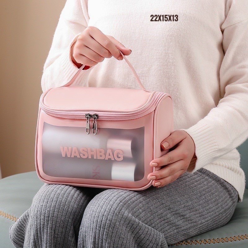 Túi đựng mỹ phẩm, đồ dùng cá nhân chống thấm bằng nhựa Pu size 23x12x16cm tiện lợi