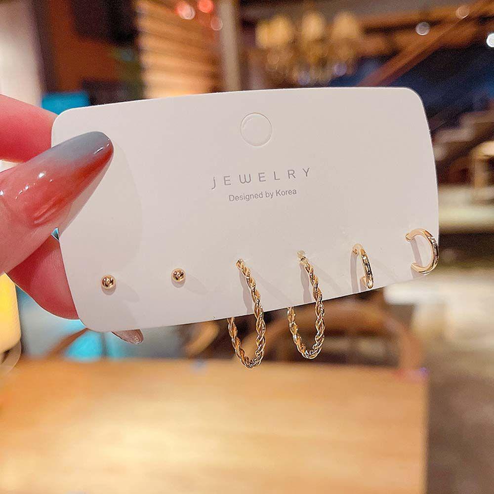 Set 3 Đôi Bông Tai Tròn Bằng Kim Loại Phong Cách Hip Hop Hàn Quốc Cho Nữ