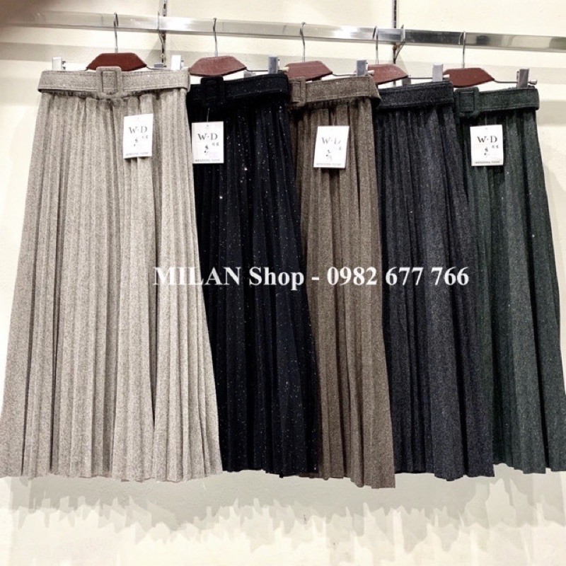Chân váy dạ dài xếp li kèm đai kim sa & trơn | BigBuy360 - bigbuy360.vn