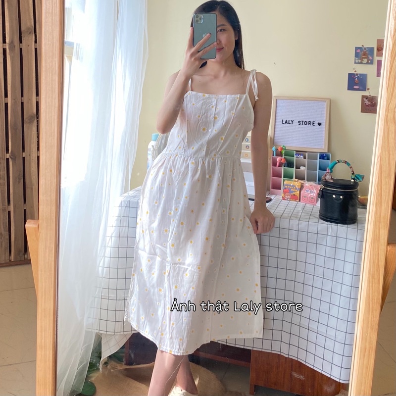 Váy hoa nhí 2 dây , đầm hoa vintage dáng dài LALY V02 | BigBuy360 - bigbuy360.vn