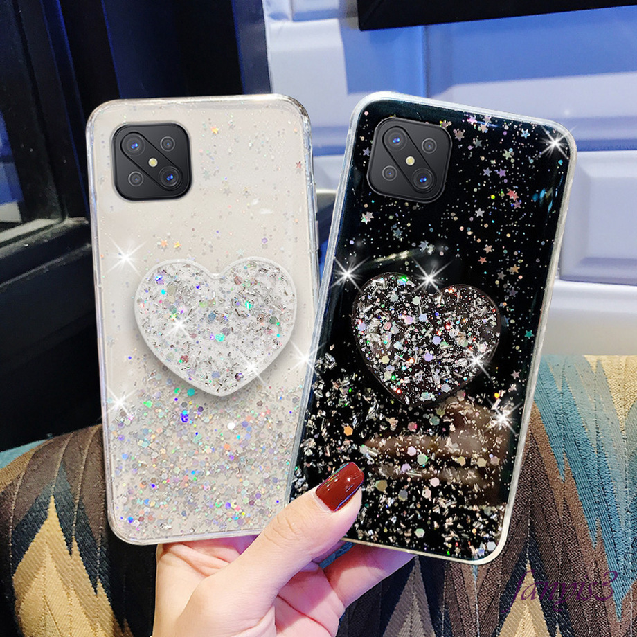 Ốp điện thoại silicon mềm phối kim tuyến kèm giá đỡ hình trái tim cho iPhone 12 Mini 12 11 Pro Max 7 8 Plus SE 2020 | BigBuy360 - bigbuy360.vn