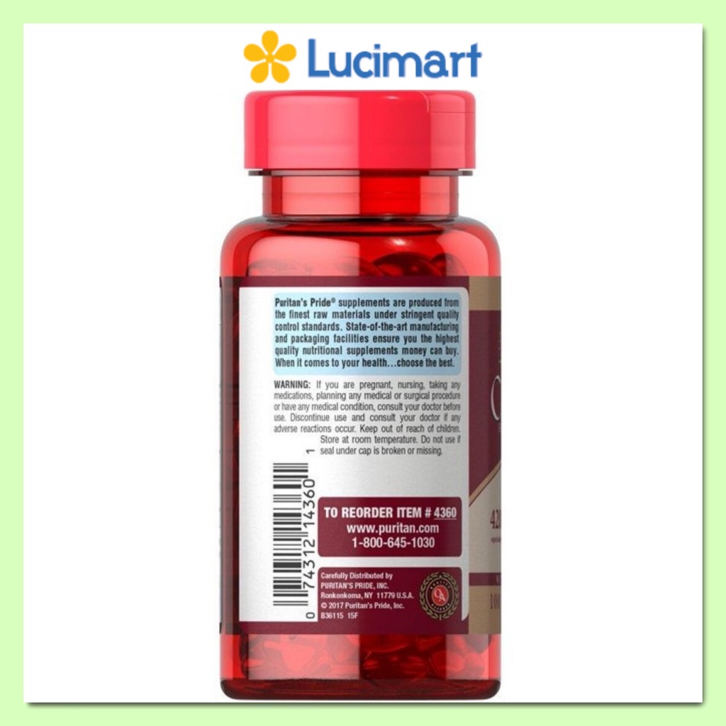 Viên uống Cranberry 4200mg với Vitamin D3 hỗ trợ tiết niệu Puritan’s Pride hũ 180 viên [Hàng Mỹ hạn dùng 10/2023]