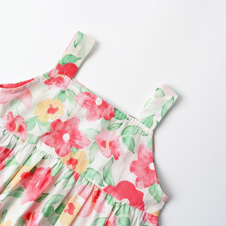 Váy Bé Gái Carrot Hai Dây, Họa Tiết Hoa Huệ Tây Màu Đỏ Xinh Xắn, Chất Liệu Thô Cotton Thấm Hút Mồ Hôi Tốt