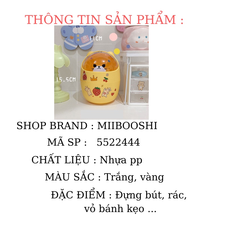 Thùng rác thông minh mini để bàn đựng bút hình gấu nắp lật tiện lợi MiibooShi 5522444