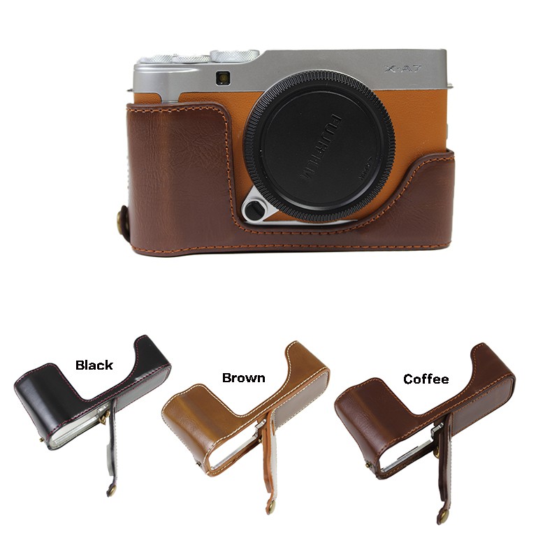 Đế bảo vệ máy ảnh bằng da PU che nửa thân dưới cho FujiFilm X-A7 XA7