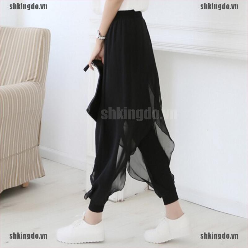 Quần dài ống rộng phối xẻ tà thời trang cho nữ