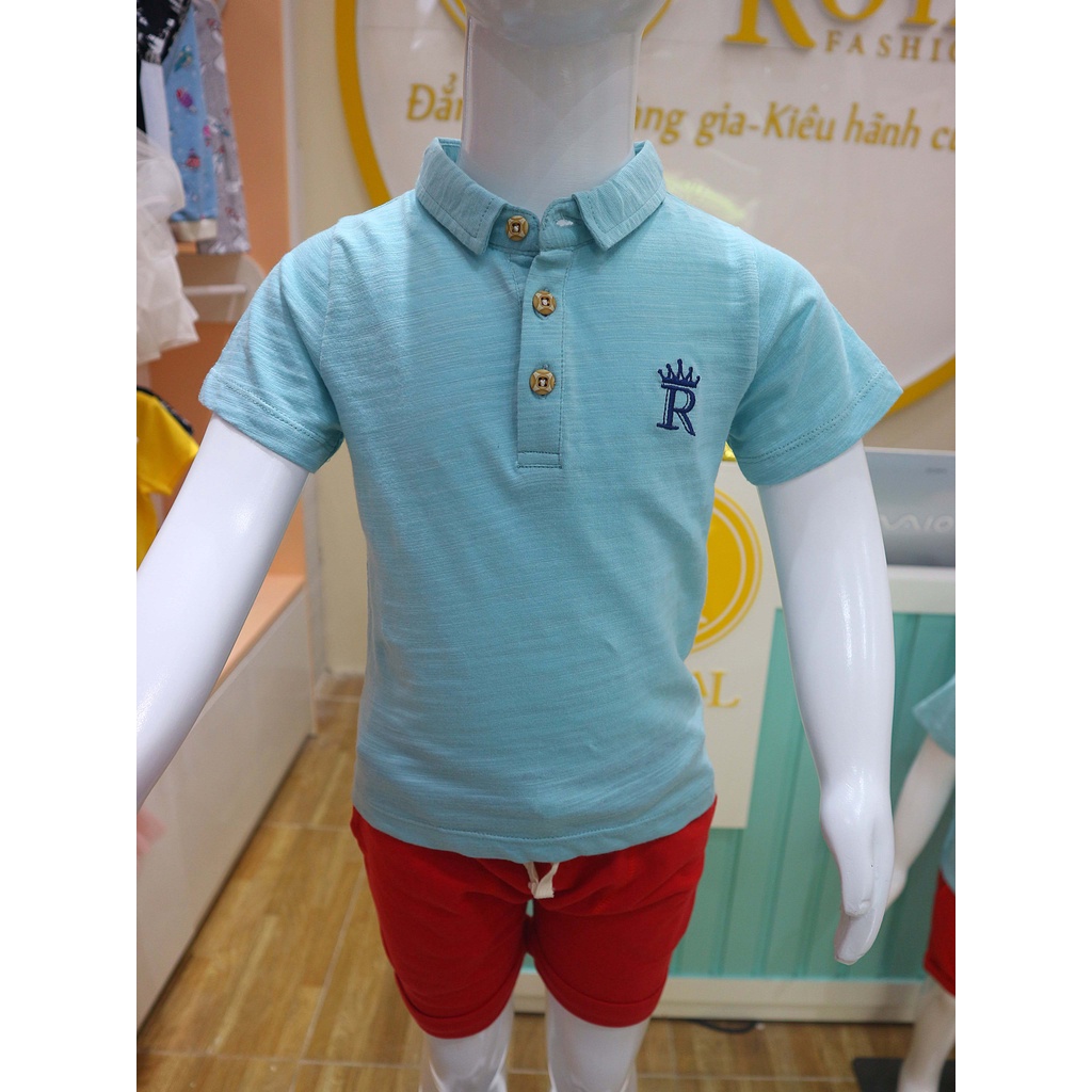 Áo phông bé trai, áo thun trẻ em cao cấp cổ bẻ màu xanh biển vải thun cotton 100% thun xược cho Bé 5 21kg