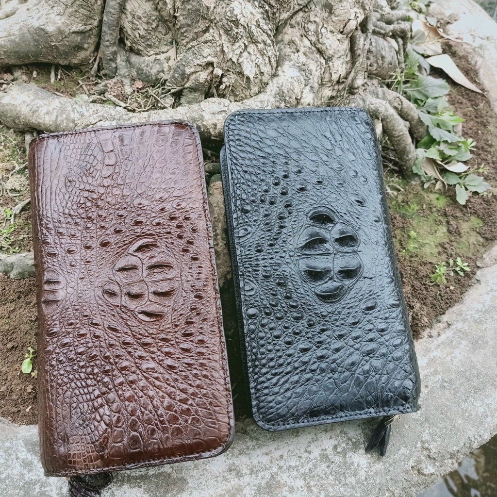 Ví cầm tay nam da cá sấu, ví da cầm tay nam 2 khóa màu đen và màu nâu.