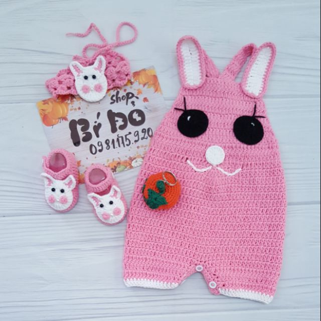 Set yếm Thỏ hồng !! Đồ len handmade cho bé !!
