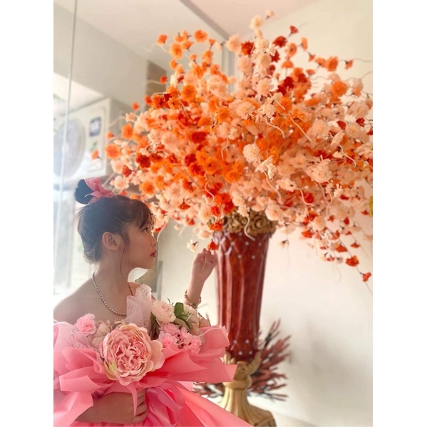 Cành hoa Anh Đào râu giả vải tàu- Dài 110cm-Bông to, cánh đẹp-hoa trang trí