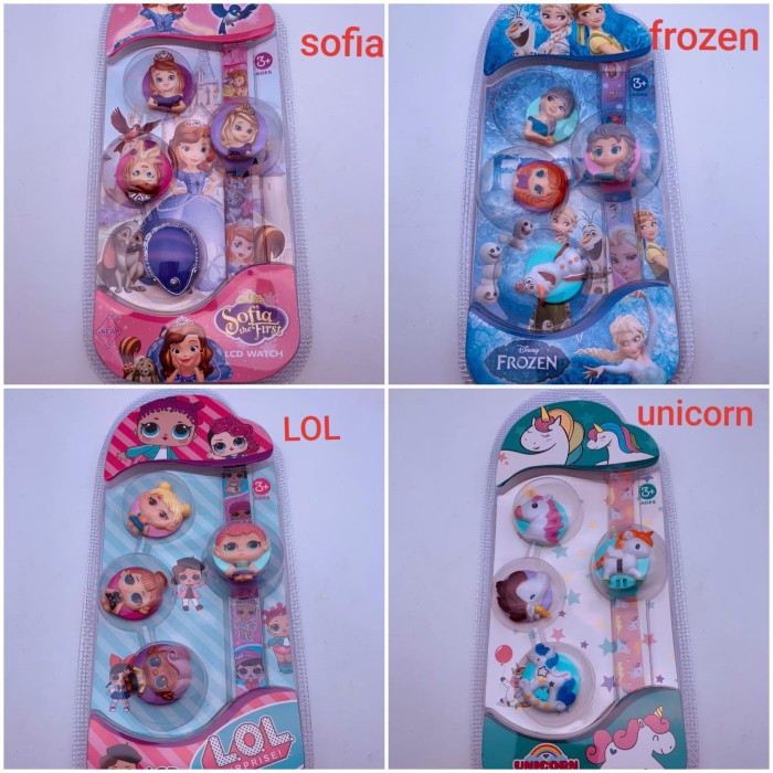 Bộ Đồng Hồ Thông Minh 4 Trong 1 Cao Cấp Chống Nước in Hình Kỳ Lân Hoạt Hình FROZEN Thời Trang Giản Dị Chính Hãng Dành Cho Bạn Nữ