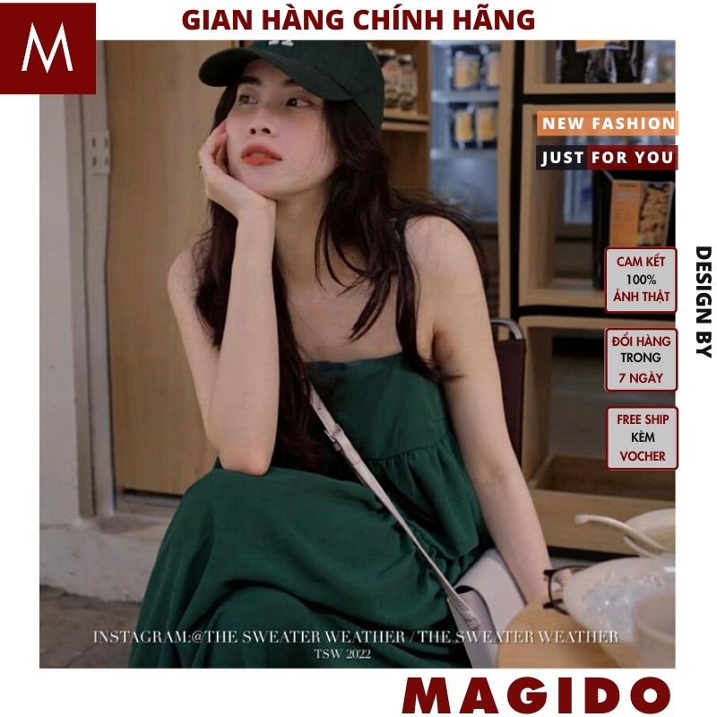 Đầm maxi đi biển babydoll 2 dây công chúa bánh bèo tiểu thư dễ thương dáng suông rộng ,váy nữ dự tiệc  sang chảnh MAGIDO