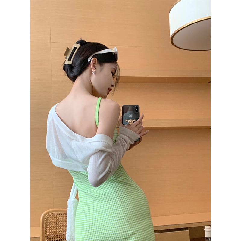 Cocory vn Đầm Hai Dây Dáng Ôm Họa Tiết Kẻ Sọc Thời Trang Mùa Hè Quyến Rũ Cho Nữ