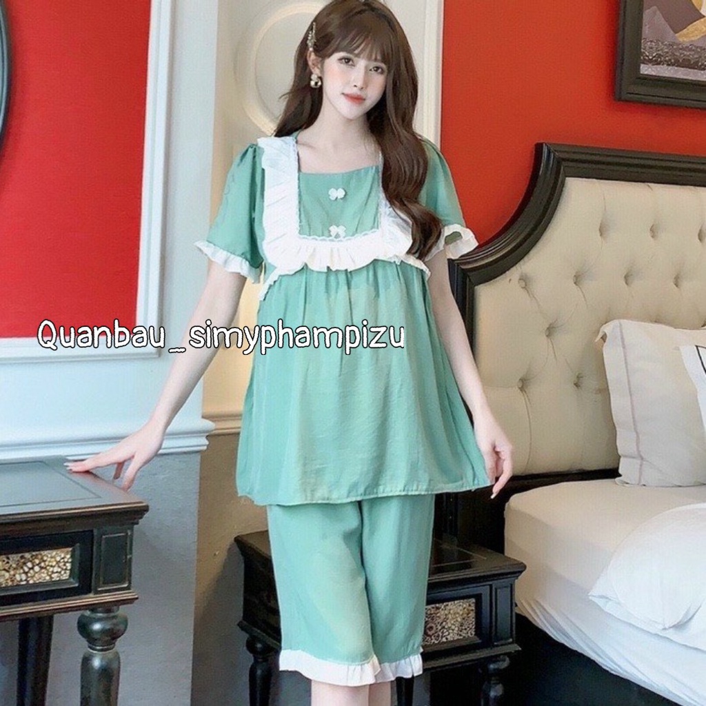 Đồ bộ bầu LỬNG ĐŨI phối ren siêu đẹp có khóa ngực cho bé bú sau sinh BL860