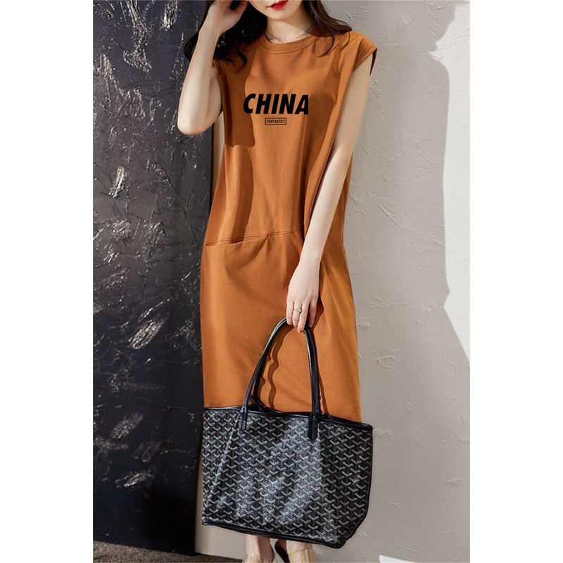 Đầm thun PERTY dáng rộng in họa tiết chữ cái phong cách Hàn Quốc trẻ trung dành cho nữ