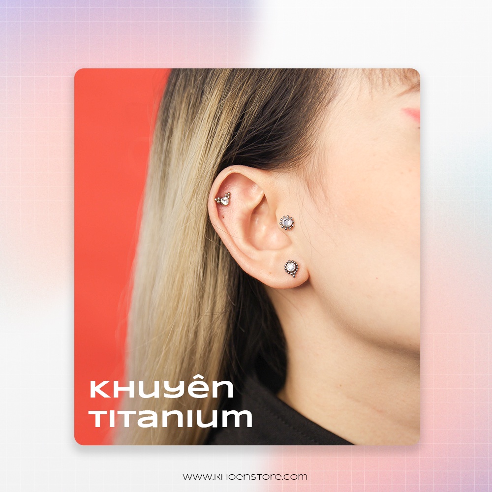 Khuyên Đá Tròn hoa văn - Titanium G23 - Khoen Store