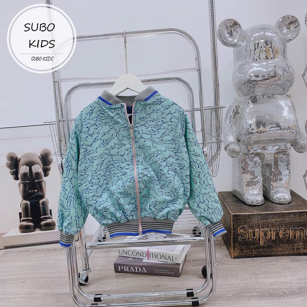 Áo khoác gió bomber lót nỉ nhung mềm ấm cho bé trai/gái 8-15kg