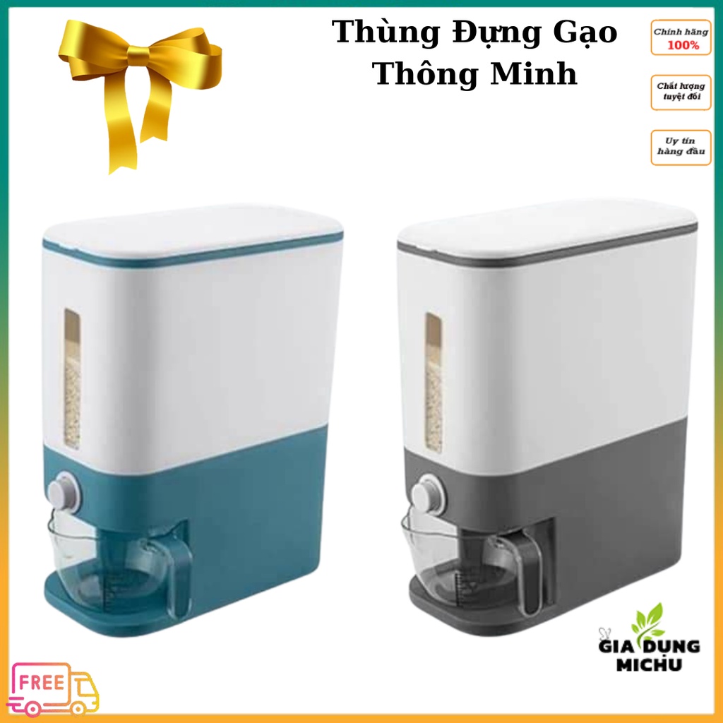 Thùng đựng gạo,Thùng gạo thông minh cao cấp có nắp bật dung tích 12kg tặng kèm ca vo gạo_MICHU