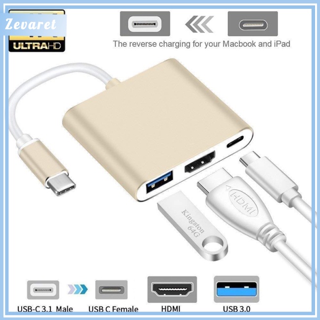 Bộ Chuyển Đổi USB Type C HDMI 4K Sang USB 3.0 Và Cổng Sạc 3.1 Cho Retina MacBook