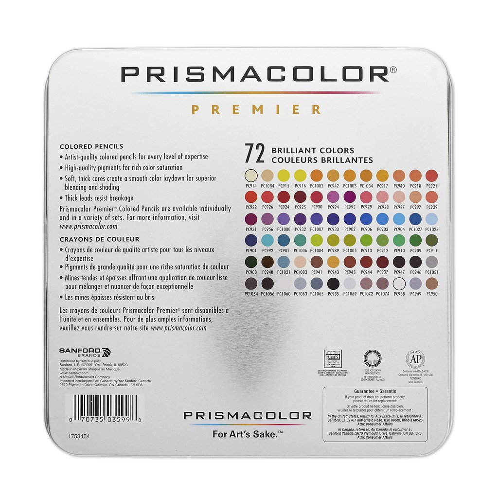 Hộp 72 bút chì màu hạng họa sĩ Prismacolor Premier Soft Core (Hộp thiếc)