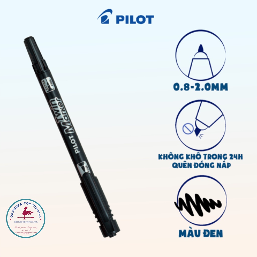 Bút lông dầu màu đen twin marker, Pilot, viết êm đa năng bám dính trên mọi bề mặt, ngòi 0.8~2.0mm