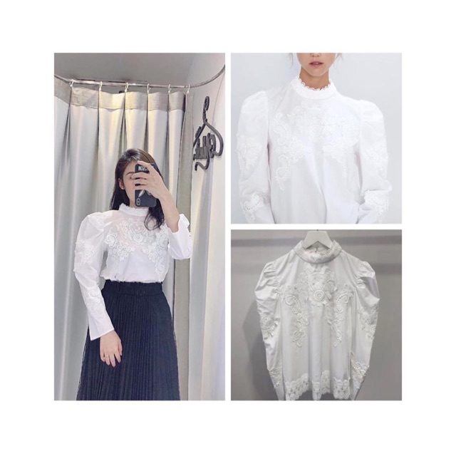 Áo sơ mi phối hoạ tiết thêu zara
