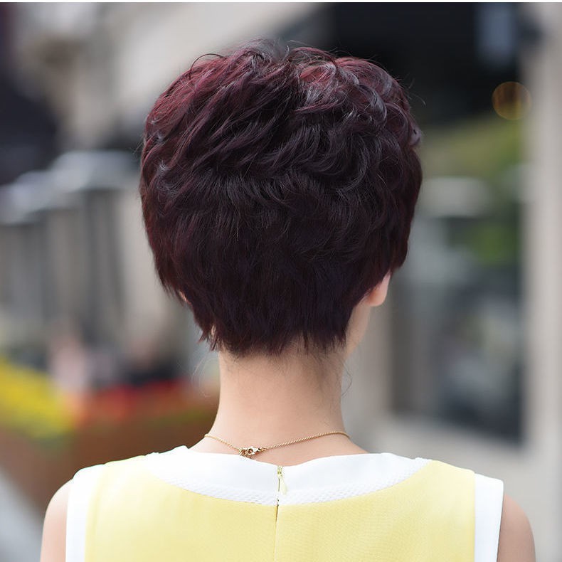 ❏☸❀Tóc mái ngắn của phụ nữ tuổi trung niên và đầu người già thiết lập nhu cầu tự nhiên như xoăn quăn lưới tính k