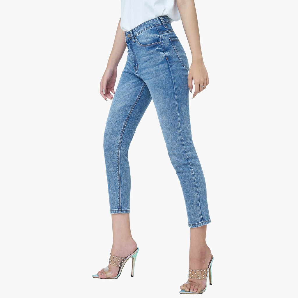 Quần Jean Nữ Aaa Jeans Selvedge Denim Lưng Cao Lửng Ankle Màu Stone Blue