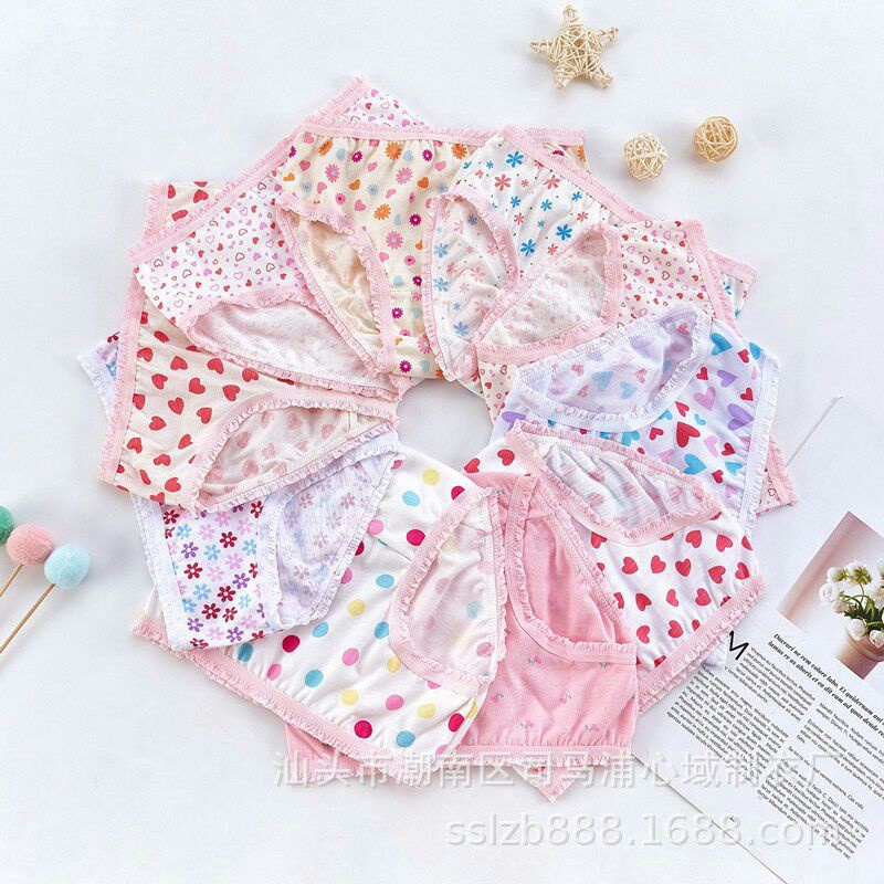 Quần lót/ quần chip cotton hoạ tiết bé gái_Set 12 cái (Hàng sẵn)