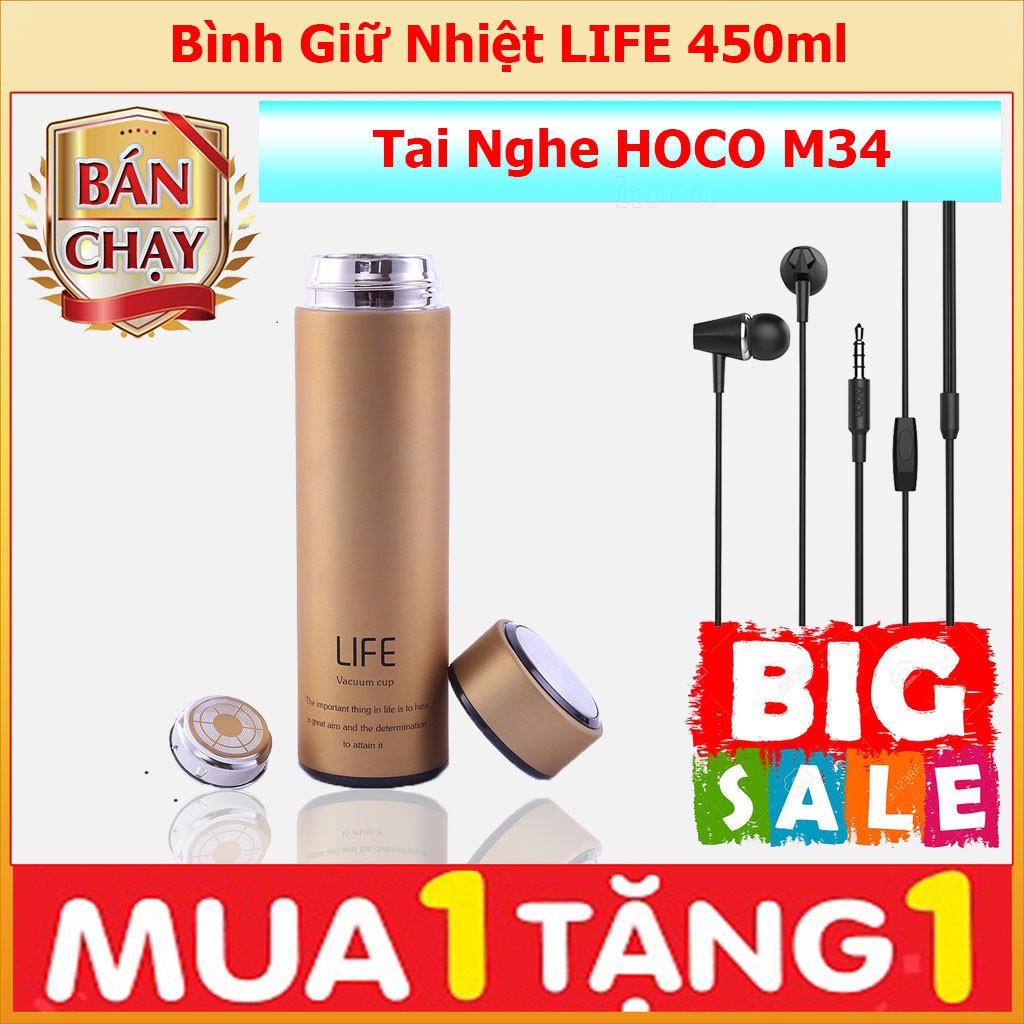 Bình giữ nhiệt LIFE inox cao cấp tặng tai nghe Hoco M34