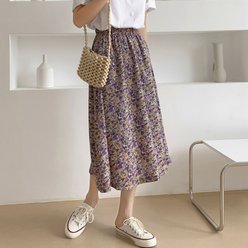 A-Line Skirt Floral Skirt Skirt Women's Summer Mid-Length High Waist Slimming Chiffon  A Fairy Dress D147 | BigBuy360 - bigbuy360.vn