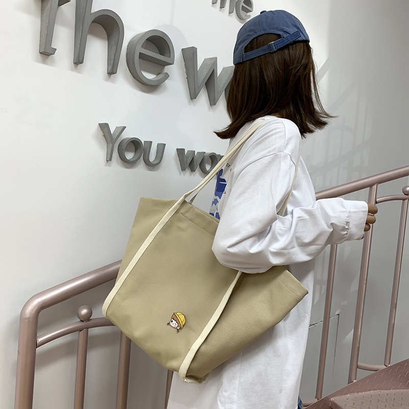 Túi xách Prettyzys bằng vải canvas thời trang Hàn Quốc cho nữ 2021