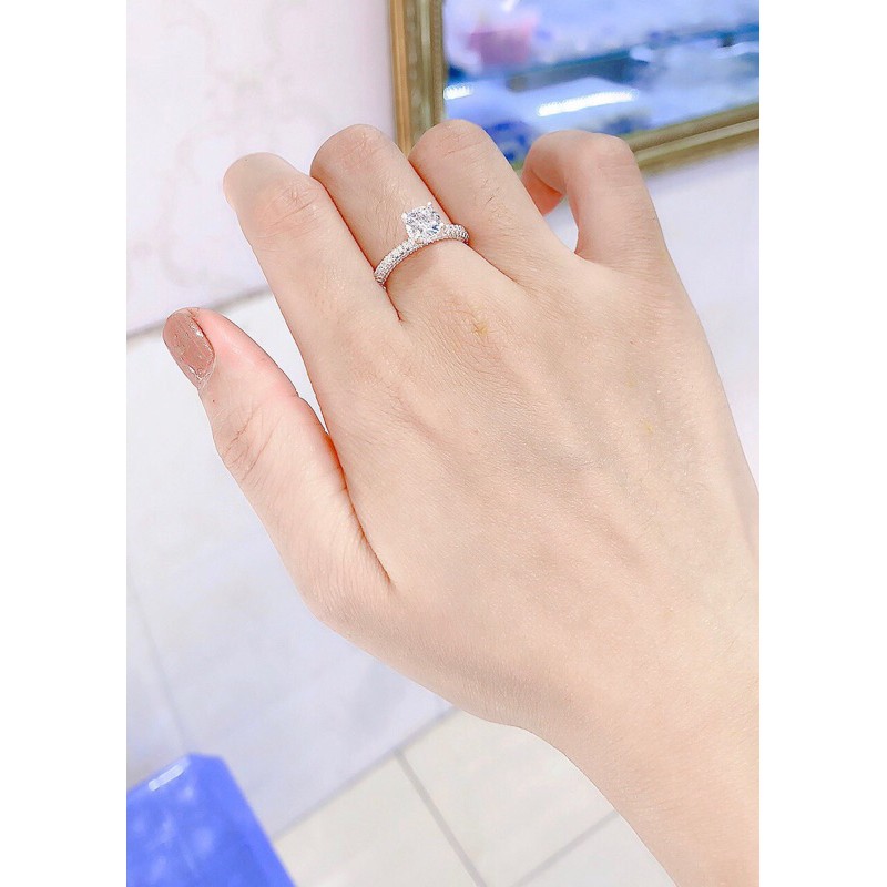 Nhẫn đá cao đai xoắn kép bạc chuẩn giọt nước