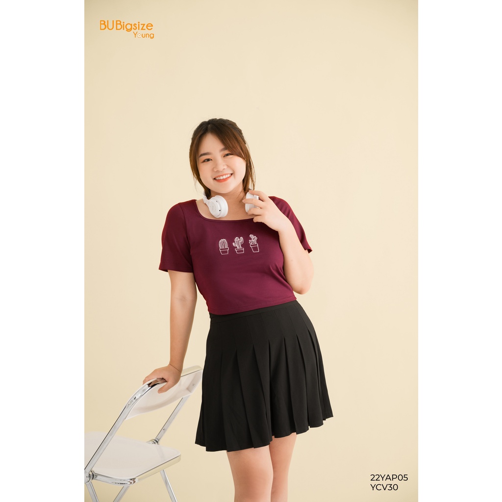 Áo phông dáng ngắn thêu xương rồng BIGSIZE (55kg đến 95kg) - 22YAP05 - [BU Bigsize Young]