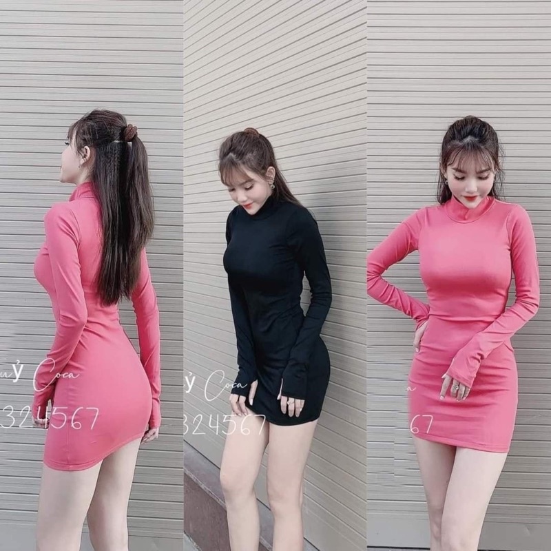 Đầm Ôm Body Cổ Lọ Xỏ Ngón Chất Borip Mặc Thu Đông byChang