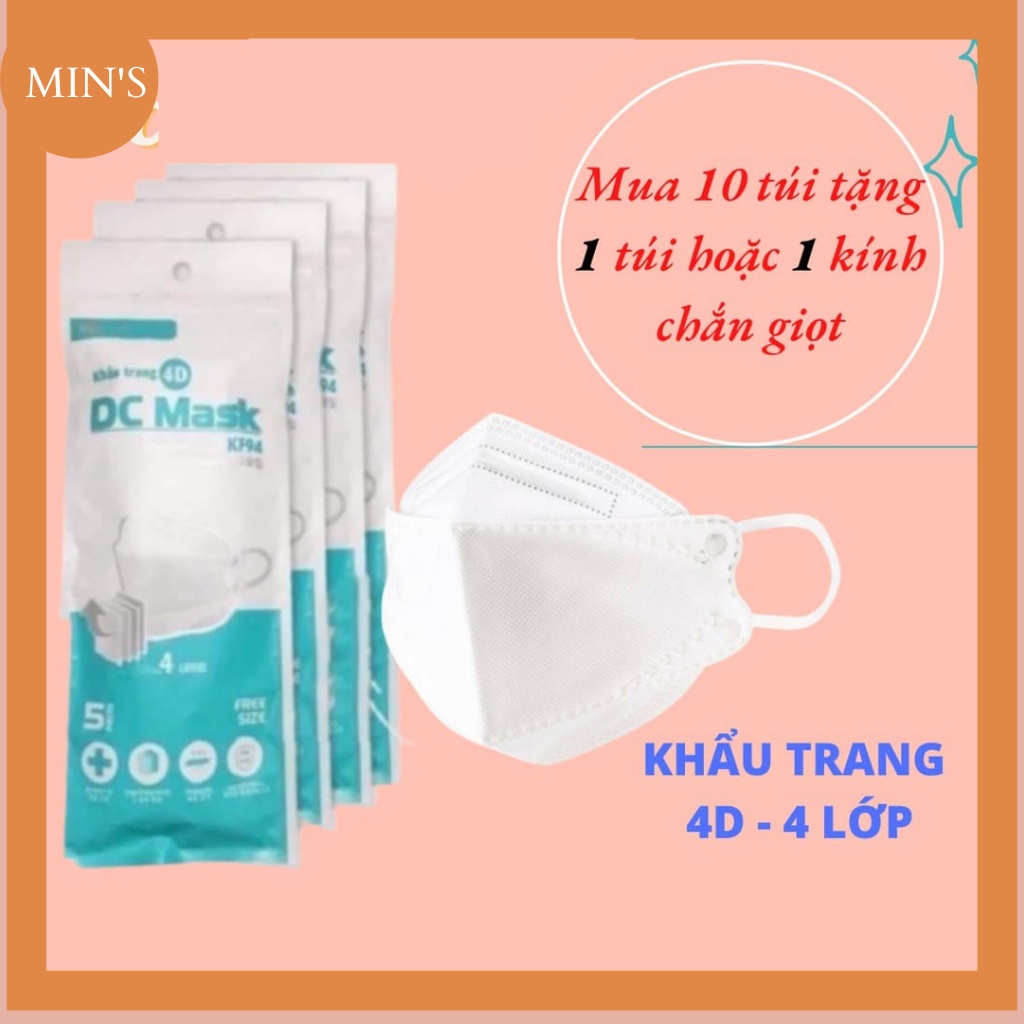 Khẩu Trang 4D Kháng Khuẩn DC Mask - Hàng Công Ty Chính Hãng - 10 chiếc/ túi ÔM Sát Mặt, Không Đau Tai