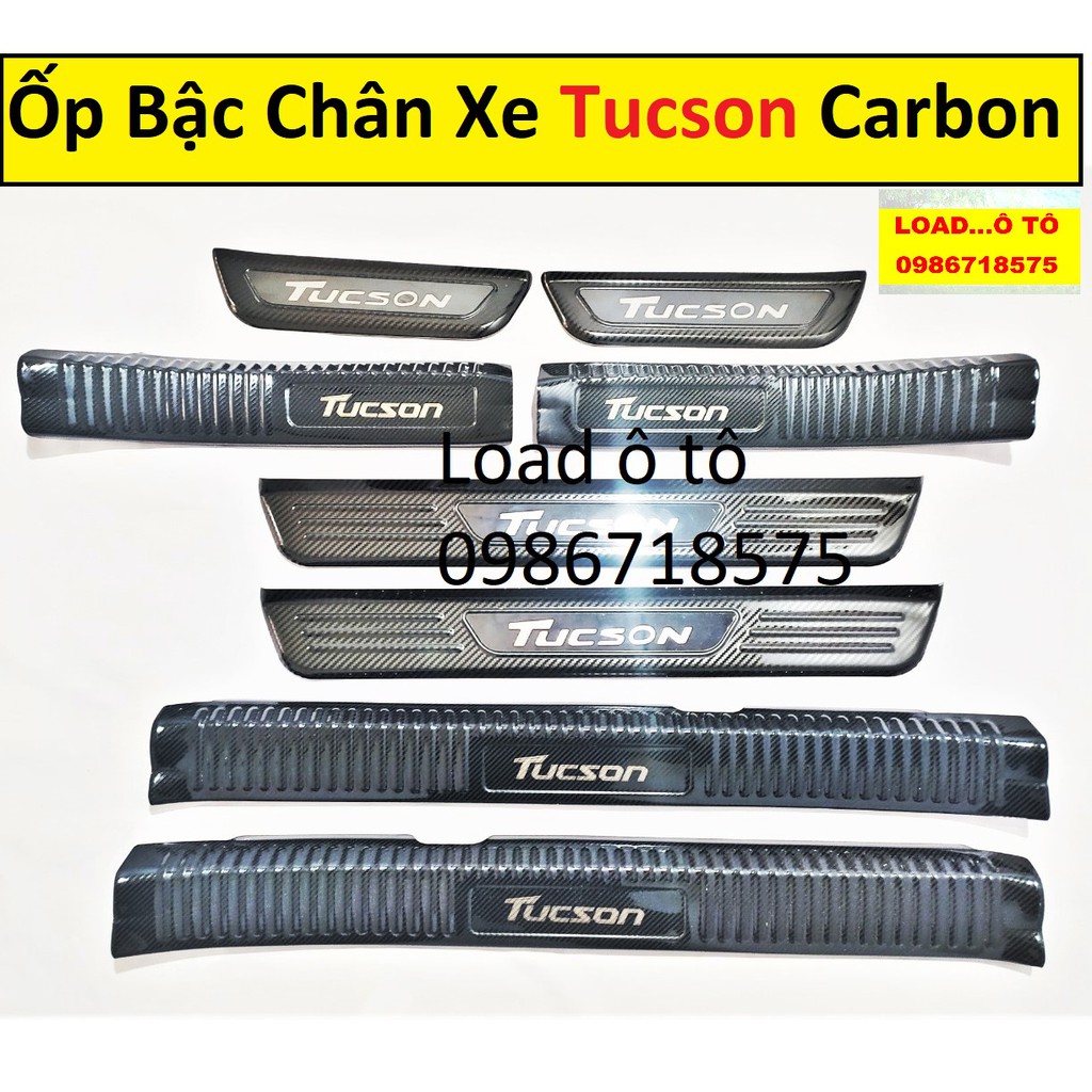 Ốp Bậc Cửa, Nẹp Bước Chân Trong Ngoài Xe Huyndai Tucson 2022-2018 Mẫu Vân Carbon Cao Cấp