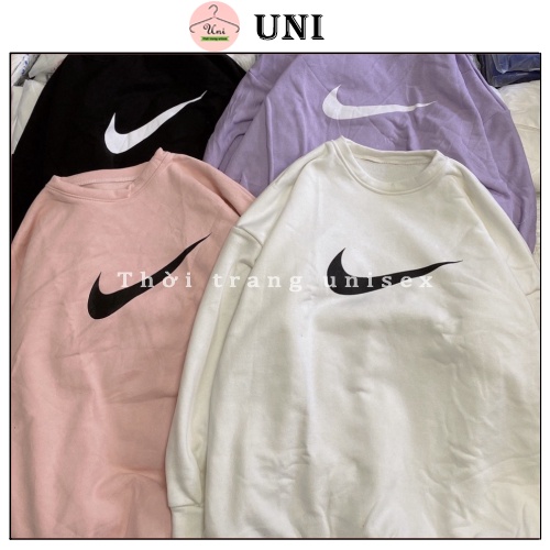 Áo nỉ nữ cổ tròn tay bồng hình vảy 4 màu mặc thu đông - Uni