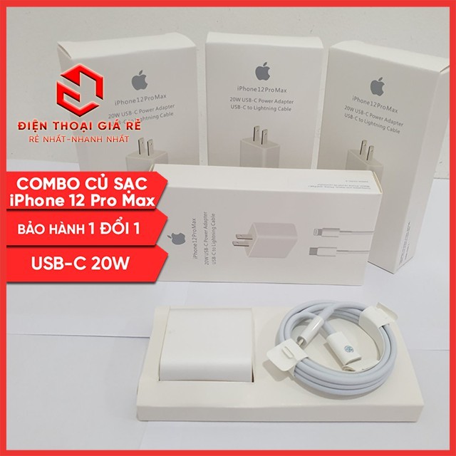 Combo củ sạc nhanh iP 12 Pro Max, 20W USB-C [BH 1 đổi 1, Giá rẻ Sài , iP 11, 11 Pro, 11 Pro Max]