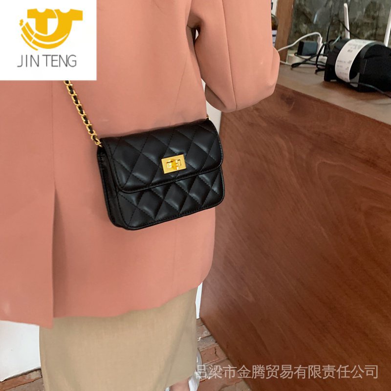 Jin TENG Niche Túi Xách Đeo Chéo Hình Vuông Nhỏ Đính Hạt Kim Cương Có Dây Xích Sắt Cao Cấp Dễ Phối Đồ Đựng Điện Thoại Di