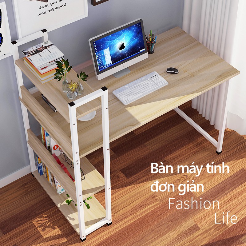 Bàn máy tính bàn học bàn làm việc kèm giá sách gỗ 100cm màu gõ phong chân giá trăngs FU94 | BigBuy360 - bigbuy360.vn