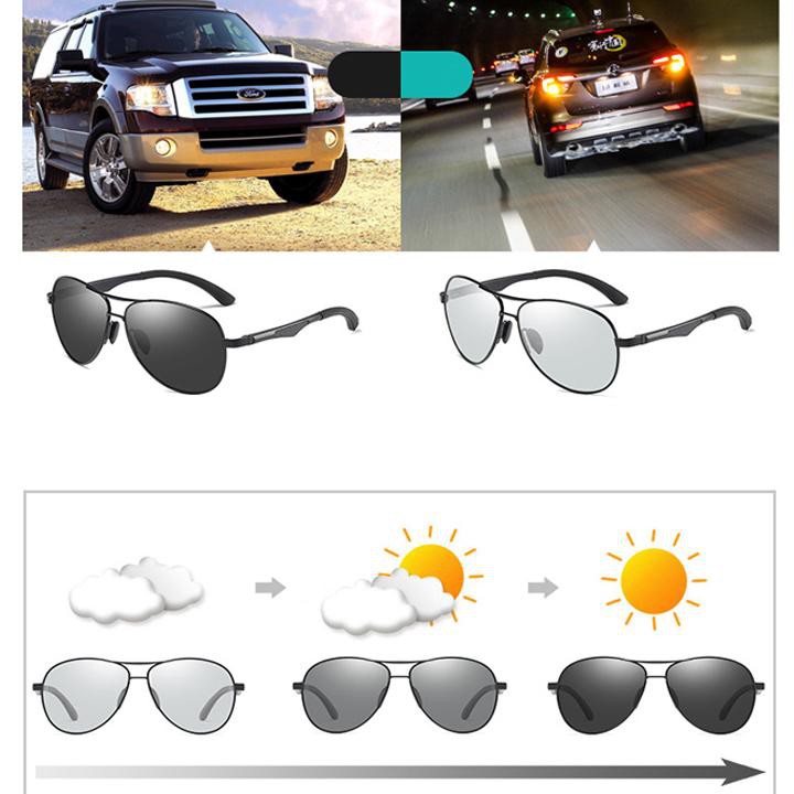 Kính đổi màu đi ngày và đêm mắt kính polarized phân cực, gọng nhôm magie siêu nhẹ chống tia UV