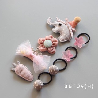Set 4 chun buộc tóc + 4 kẹp tóc cho bé 8BT04