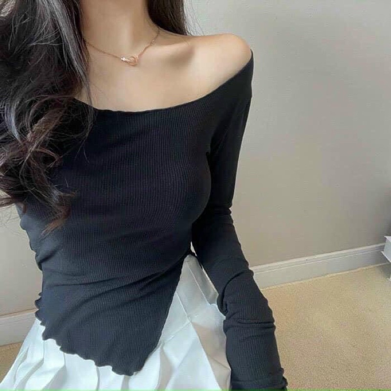 Áo Body Tăm Nữ Dài Tay Xẻ Tà 🦋 Áo Thun Nữ Cổ Bèo Vạt Lệch 3 Màu Hot🦋